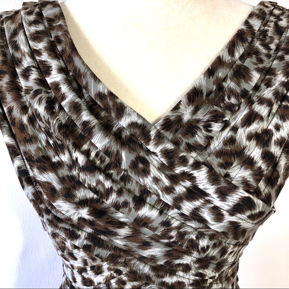 Adrianna Papell Animal Print Fitted Pleated Dress - Picture 4 of 8